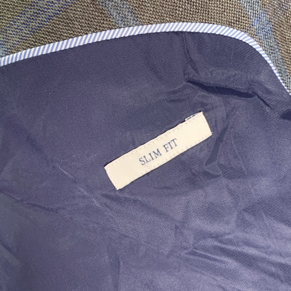 Jos A Bank Blazer Men 46R Slim Linen Green Windowpane Brrr Comfort Sport Coat - Picture 7 of 16